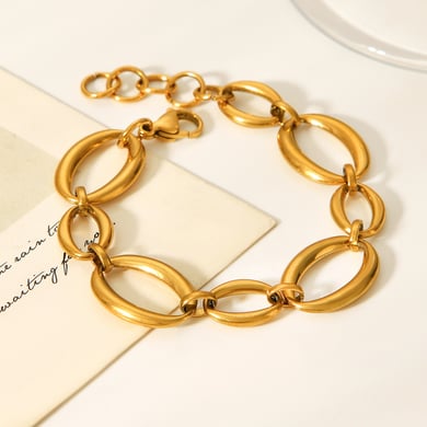 1 Stück einfache, tägliche, unregelmäßige Form, Edelstahl, goldfarben, Damen-Kettenarmbänder h5 Bild4