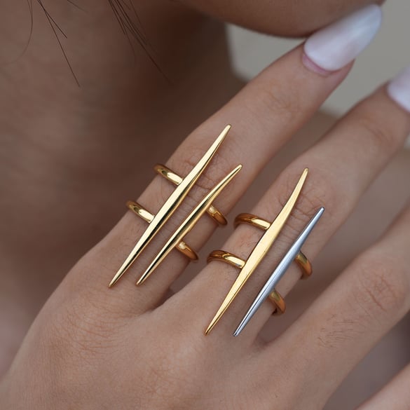 1 Piece Simple Lines Stainless Steel   Gold Color Woemn's Statement Rings 2