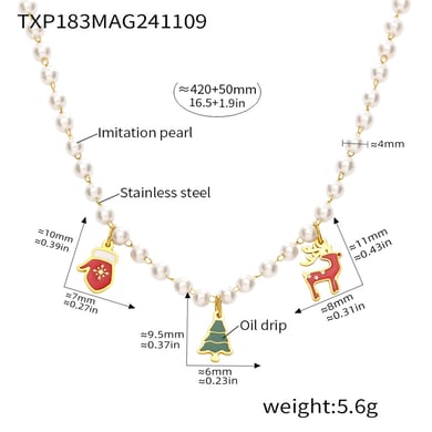 Lussuosi set di gioielli natalizi da donna in acciaio inossidabile color oro con perle artificiali h5 