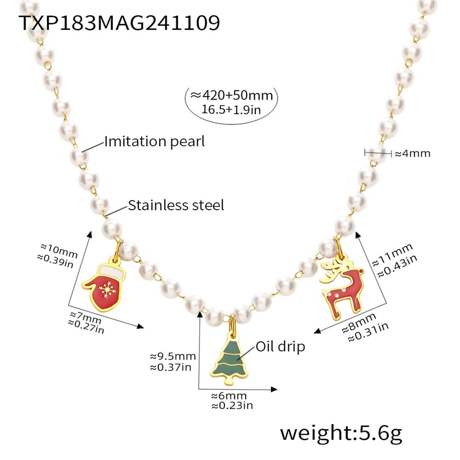 Lussuosi set di gioielli natalizi da donna in acciaio inossidabile color oro con perle artificiali 