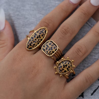 1 pezzo di anelli da donna in acciaio inossidabile con stampa leopardata casual e alla moda h5 Immagine4