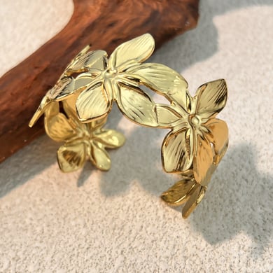 1 Piece Flower Stainless Steel Gold Color Cuff Bracelet h5 