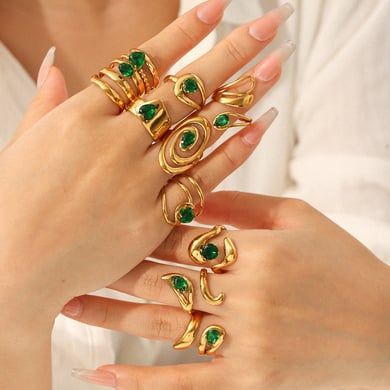 Bague luxueuse irrégulière en acier inoxydable couleur or et zircon pour femme, 1 pièce h5 Image4