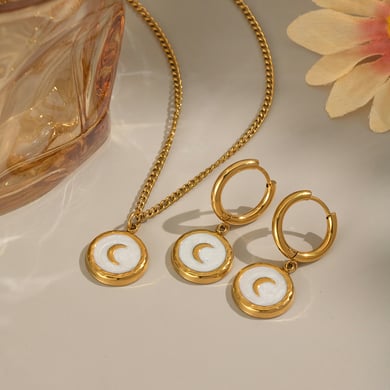 Classic Series Elegant Moon Stainless Steel Gold Color Necklac Set h5 Picture3