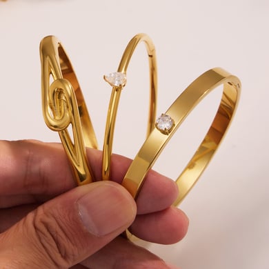1 Piece Designable Irregular Shape Twist Stainless Steel Gold Color Zircon Women's Bangles h5 Picture4