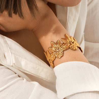 1 pieza de pulseras de mujer de color dorado con diseño de flores diarias de serie simple h5 Imagen3