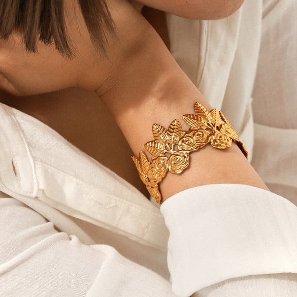 Bracelet simple pour femme, 1 pièce, motif fleur, couleur or, série quotidienne