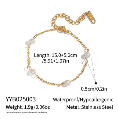 Elegant Pearl Chain Stainless Steel Gold Color Necklace Set h5 