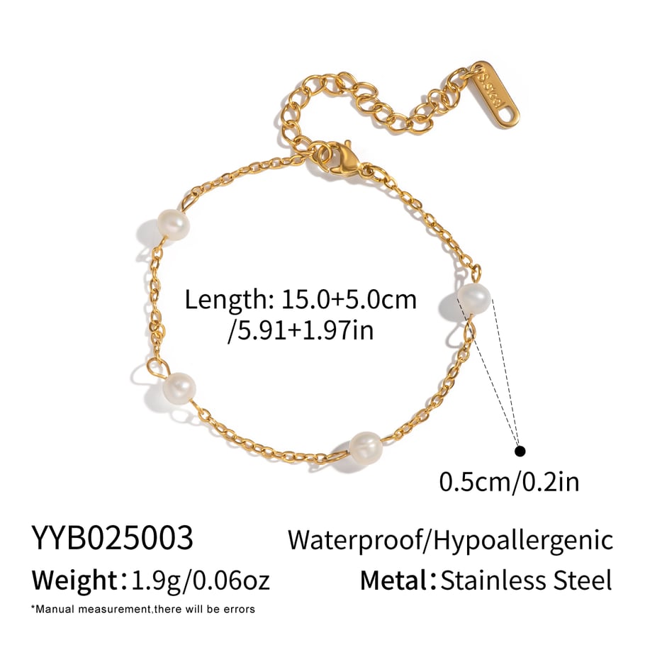 Elegant Pearl Chain Stainless Steel Gold Color Necklace Set 