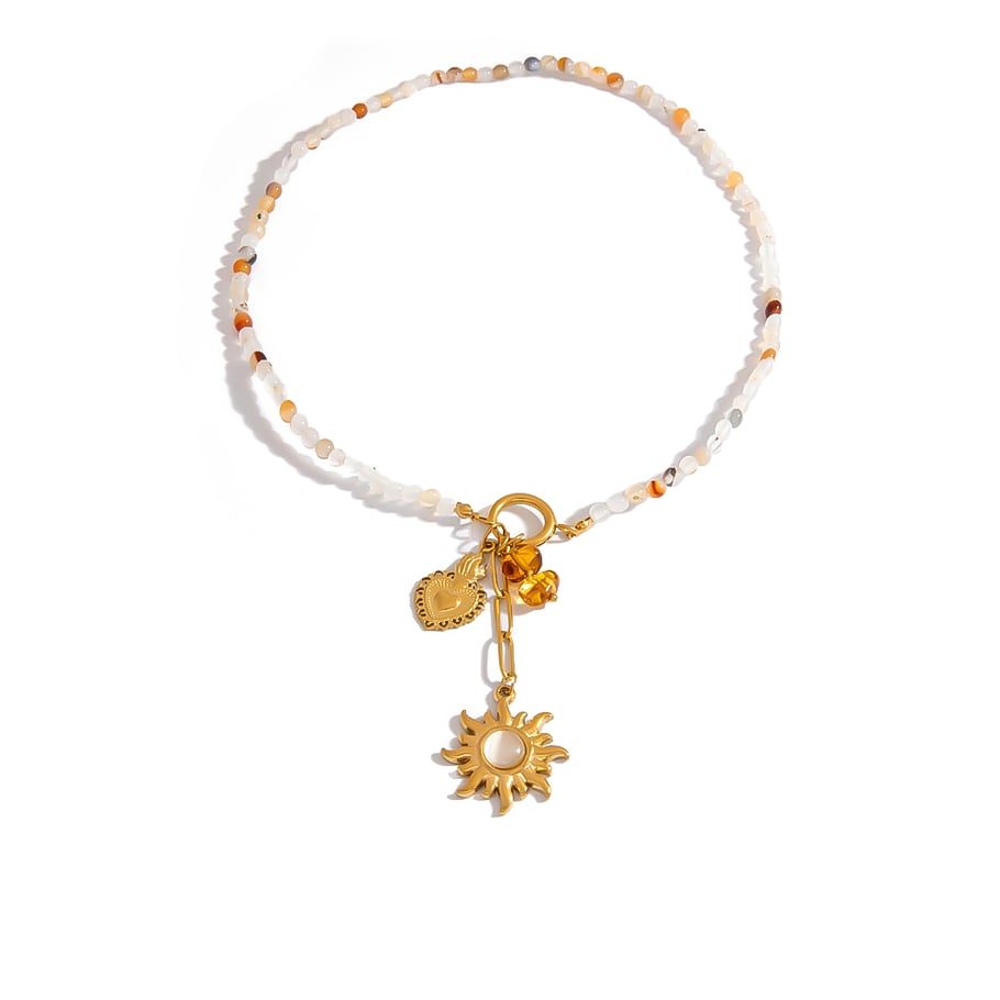 1 Piece  Sweet Flower Sun Fish Stainless Steel  Gold Color  Women's Beaded Necklaces 