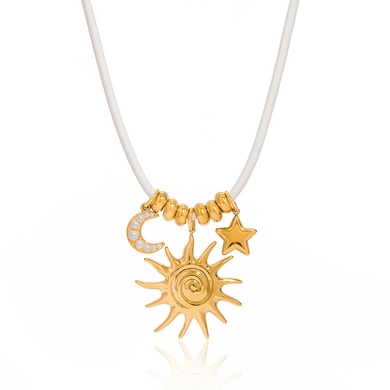 1 elegante collana con ciondolo sole stella luna in acciaio inossidabile da donna h5 Immagine7