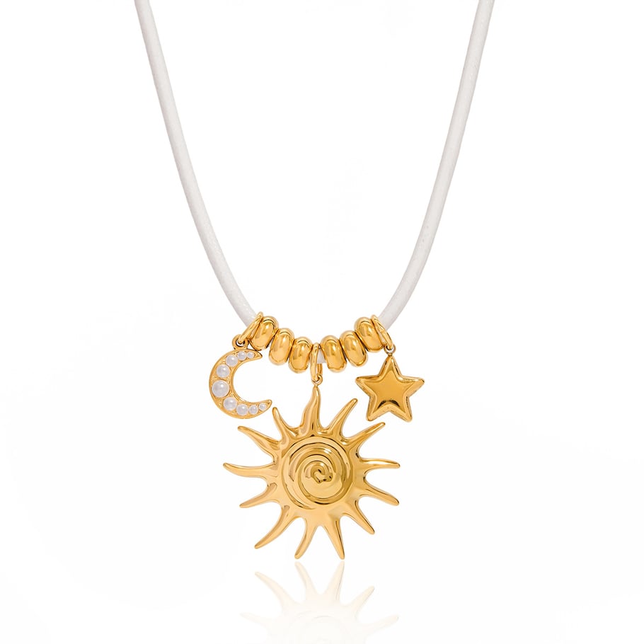 1 elegante collana con ciondolo sole stella luna in acciaio inossidabile da donna Immagine7