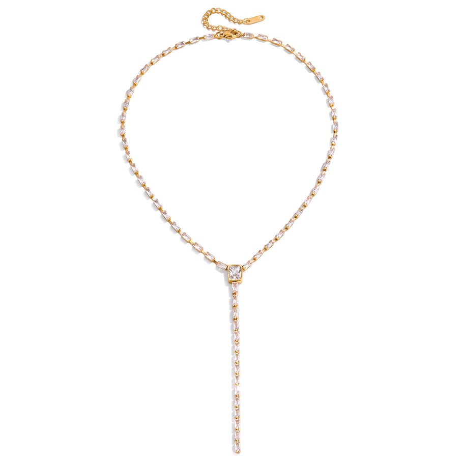 1 Piece Exquisite Rectangle Stainless Steel Gold Color Zircon Women's Pendant Necklaces 