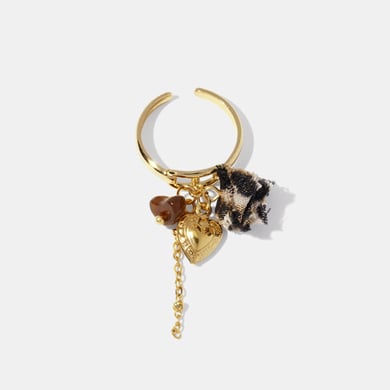 1 Piece Heart Stainless Steel Leopard Fabric Gold Color Statement Ring h5 
