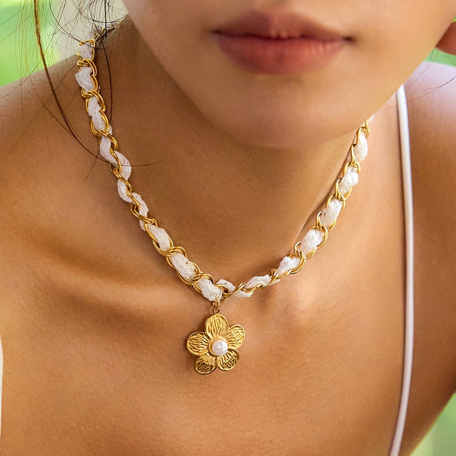 Romantic Flower Lace Stainless Steel Gold Color Women's Jewelry Sets Picture8