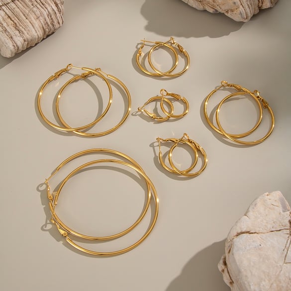 1 Pair Circle Stainless Steel Gold Color Basic Hoop Earrings