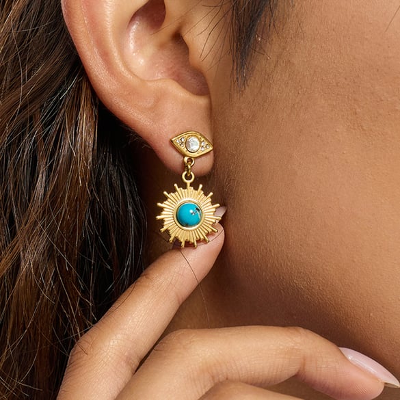 1 Pair Classic Eye Stainless Steel Gold Color Calaite Women's Drop Earrings 2