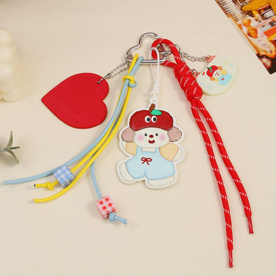1 Piece  Adorable Cartoon Little Girl with Apple Shaped PU Women's Bag Charm Picture4