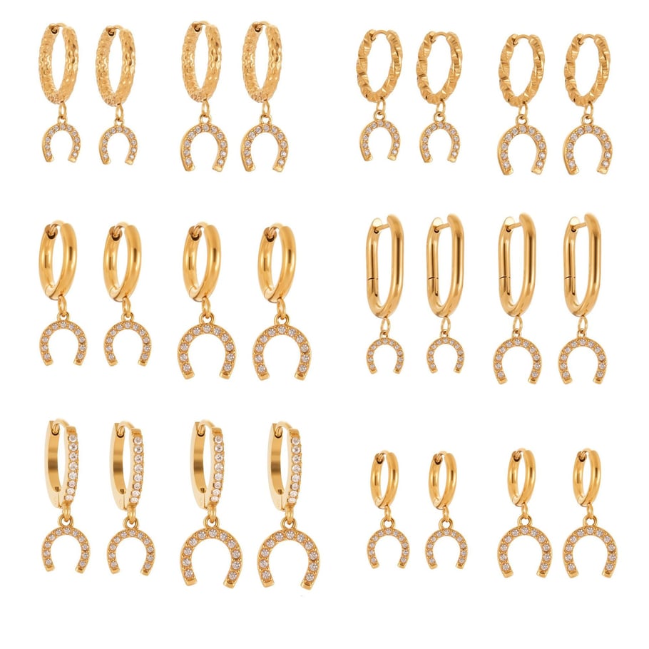 1 Pair Luxurious Horseshoe-shaped Stainless Steel Gold Color Zircon Women's Drop Earrings Picture8