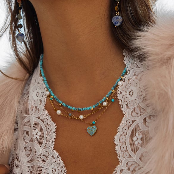 1 Piece Calaite Beads Natural Stones Gold Color Women's Beaded Necklaces 2