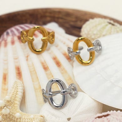1 Stück einfache rechteckige Statement-Ringe aus Edelstahl in Goldfarbe für Damen h5 Bild6