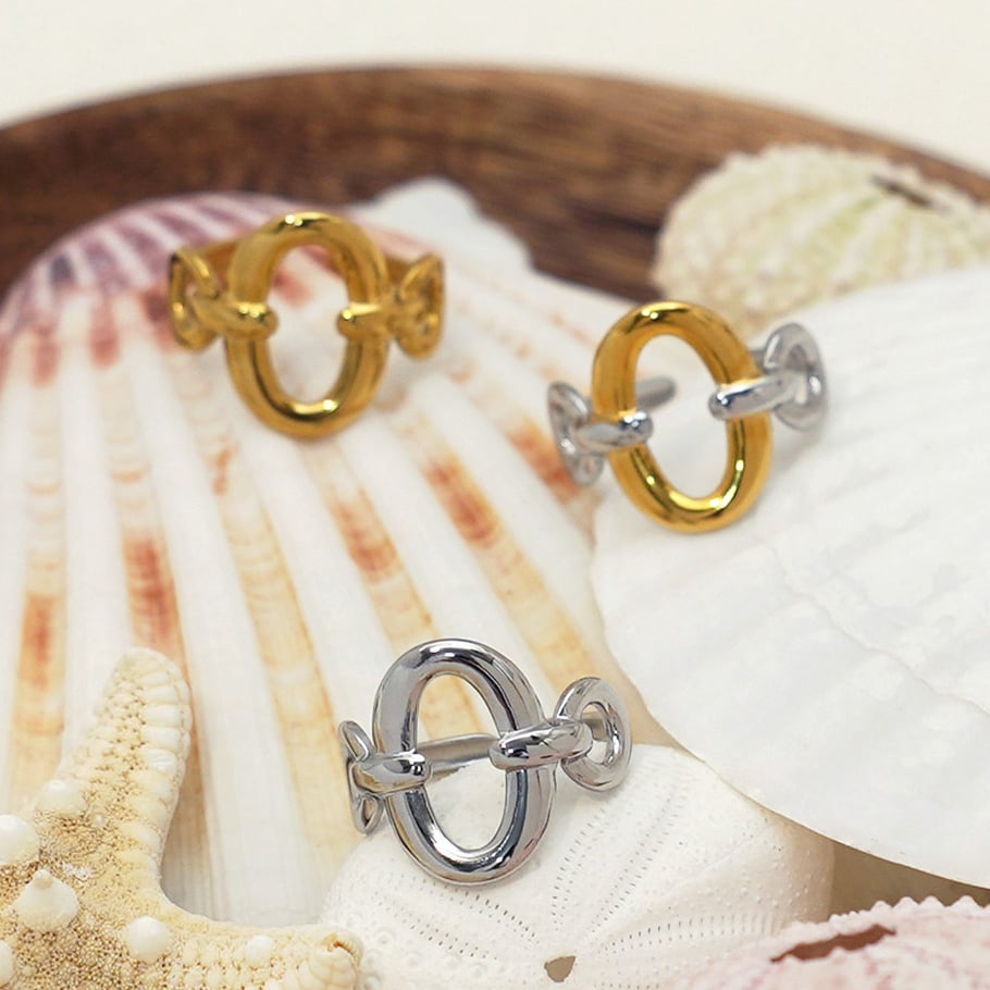 1 Stück einfache rechteckige Statement-Ringe aus Edelstahl in Goldfarbe für Damen Bild6