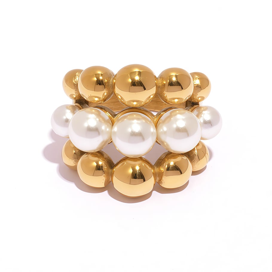 1 Piece Simple Series Natural Patchwork Stainless Steel  Gold Color  Statement Rings 