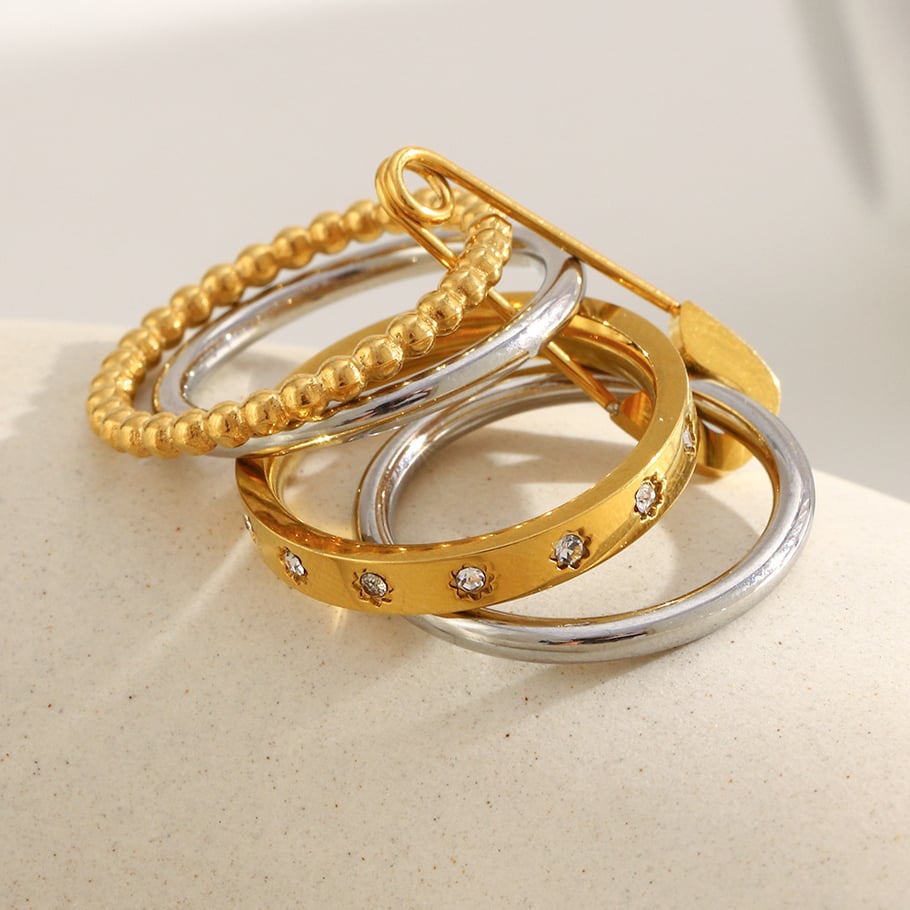 1 Piece Classic Mixed Gold & Silver Colors Stainless Steel Zircon Statement Rings Picture4