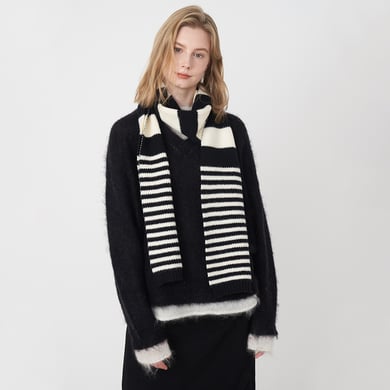 Bufandas de invierno para mujer de fibra sintética con rayas blancas y negras (1 pieza) h5 