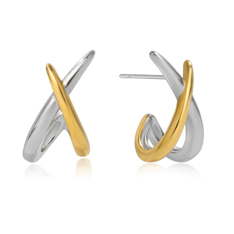 1 paio di orecchini a bottone da donna in acciaio inossidabile color oro con linee incrociate 