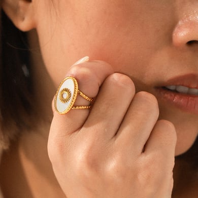 1 Piece Sun Shape Stainless Steel Gold Color Shell Statement Ring h5 Picture3