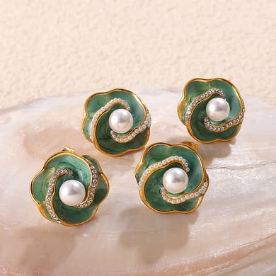 1 Pair Retro Enamel Flower Stainless Steel Stud Earrings h5 Picture3