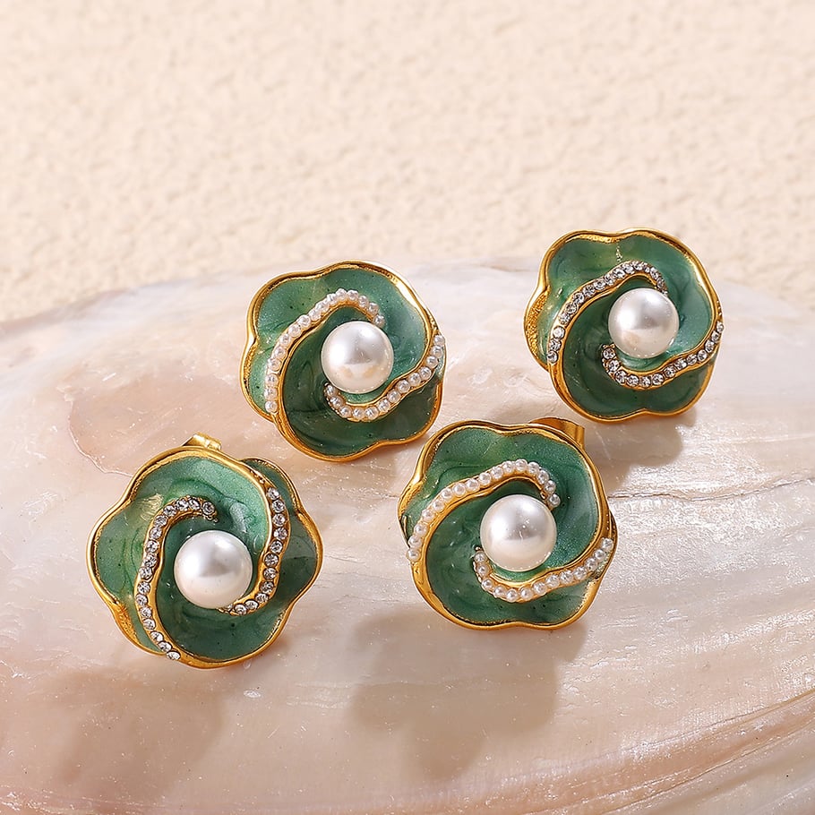 1 Pair Retro Enamel Flower Stainless Steel Stud Earrings Picture3