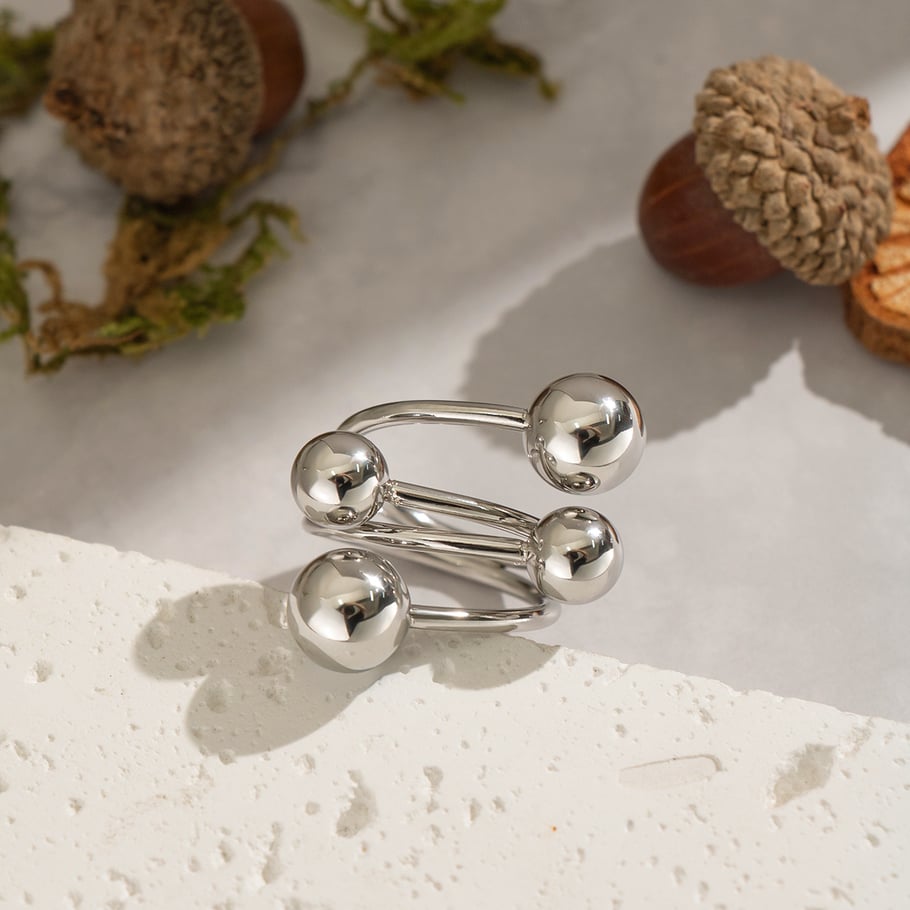 Anello con dichiarazione color oro in acciaio inossidabile a forma di palla da 1 pezzo Immagine4