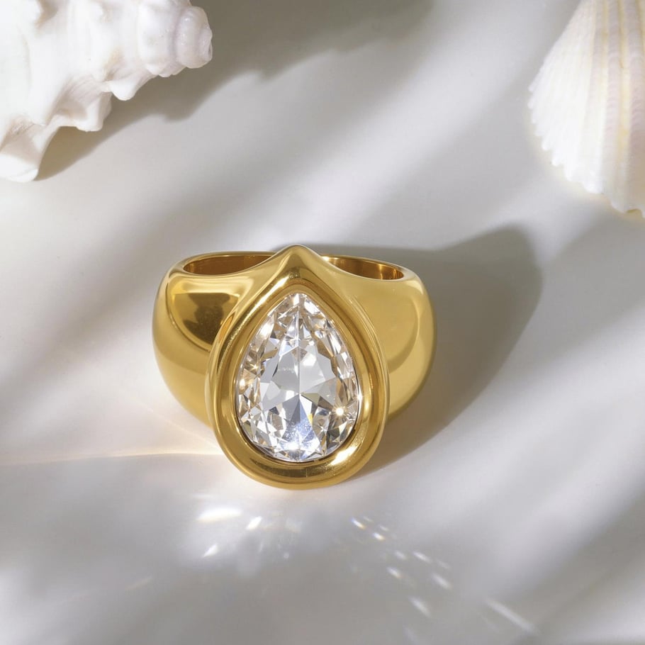 1 Piece Romantic Droplet Stainless Steel Gold Color Zircon Women's Gemstone Rings Picture7