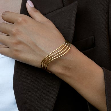 Braccialetti da donna in acciaio inossidabile color oro con linea ondulata classica, 1 pezzo h5 Immagine4