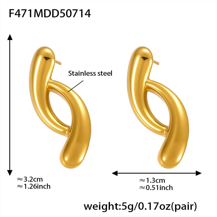 1 Pair Irregular Shape Stainless Steel Gold Color Women's Stud Earrings 