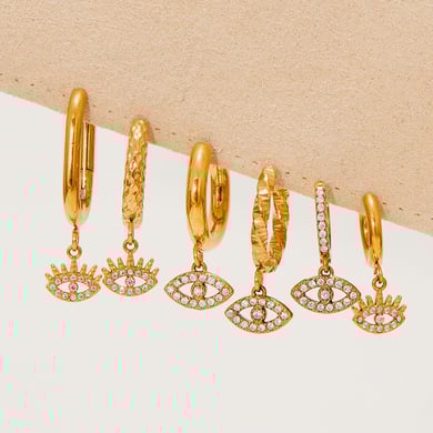 1 Pair Delicate Devil's Eye Stainless Steel Gold Color Zircon Women's Drop Earrings h5 Picture2
