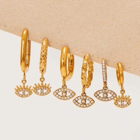 1 Pair Delicate Devil's Eye Stainless Steel Gold Color Zircon Women's Drop Earrings
