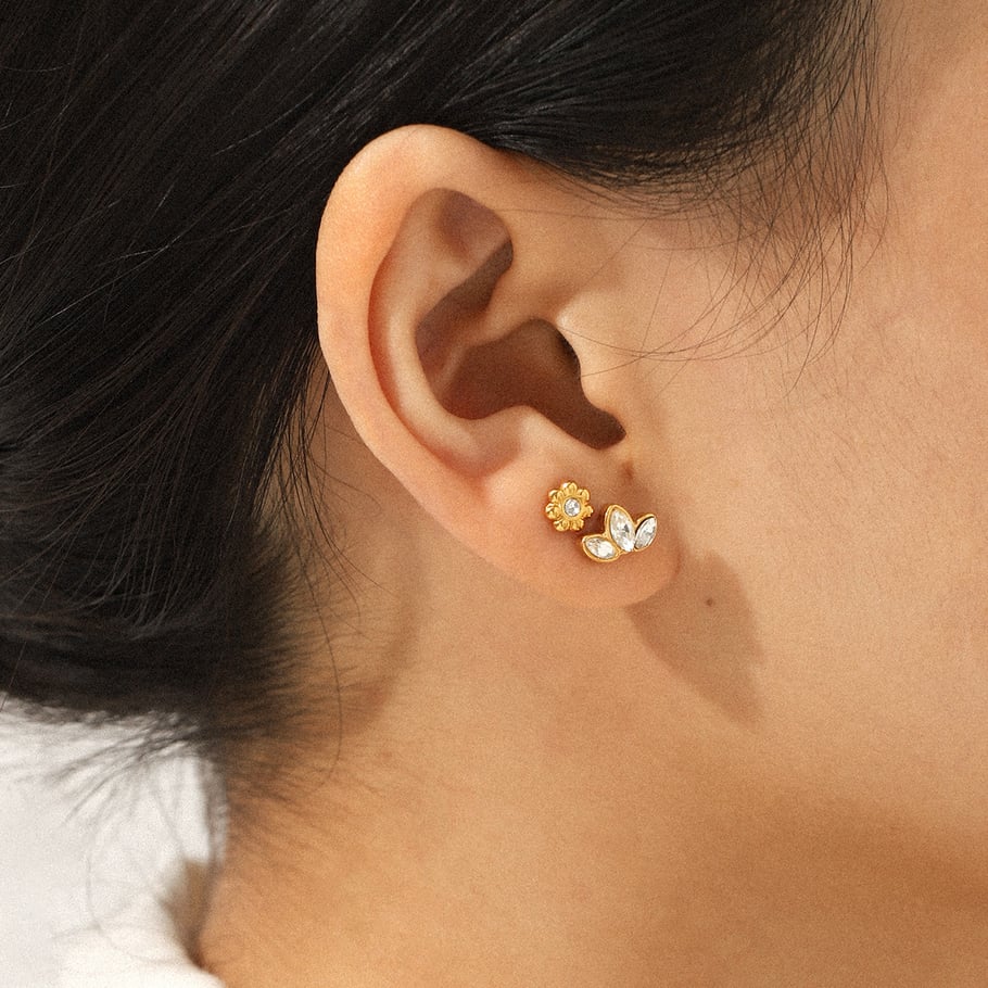1 ensemble de boucles d&#39;oreilles à tige en acier inoxydable doré et zircon pour femme Image5