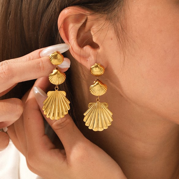 1 Pair Simple Series Daily Shell Stainless Steel  Gold Color  Women's Drop Earrings 2