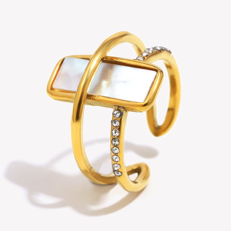 1 Piece Elegant Rectangular Stainless Steel Gold Color Shell Statement Rings 
