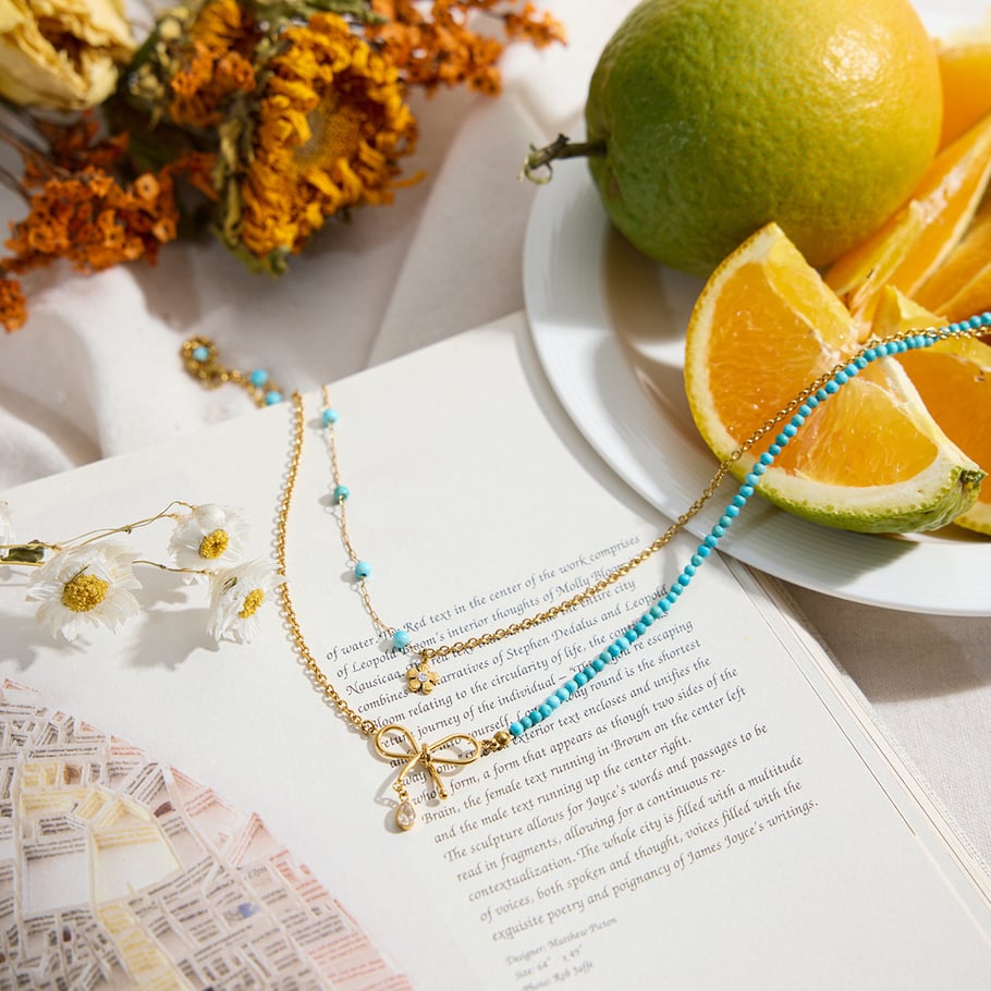 1 Piece Elegant Bow Knot Beads Stainless Steel Gold Color Women's Layered Necklaces Picture7