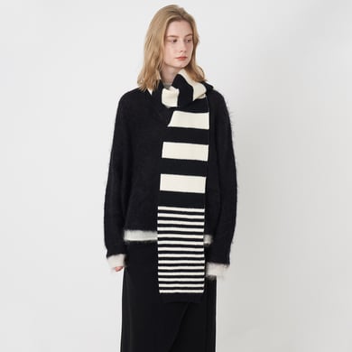Bufandas de invierno para mujer de fibra sintética con rayas blancas y negras (1 pieza) h5 Imagen2