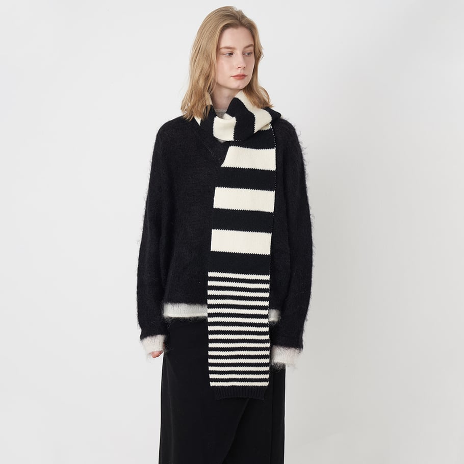 Bufandas de invierno para mujer de fibra sintética con rayas blancas y negras (1 pieza) Imagen2