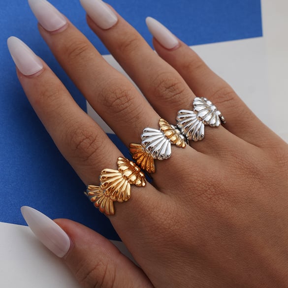 1 Piece Simple Casual Shell Stainless Steel   Gold Color Women’s Statement Rings