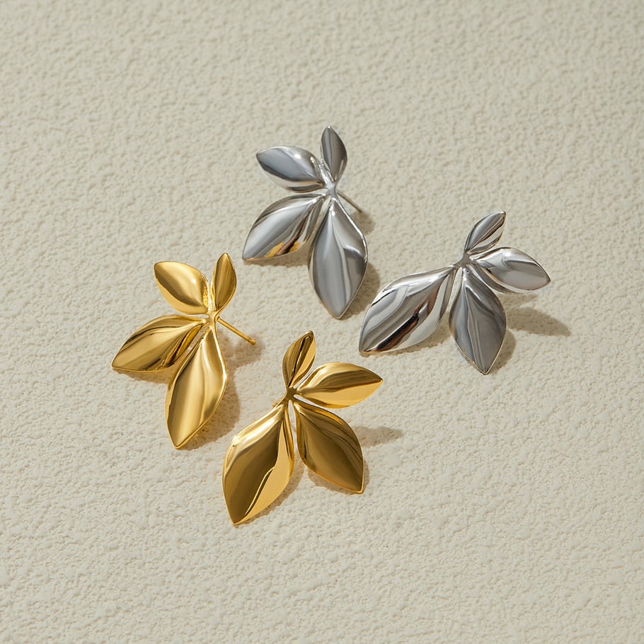 1 Pair Natural Flower Stainless Steel Gold Color Women's Stud Earrings Picture5