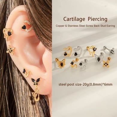 1 Piece Snake Butterfly Copper Gold Color Zircon Piercing Earring h5 Picture4