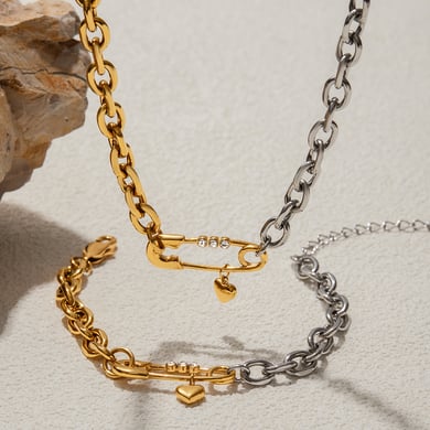 Set di gioielli da donna in acciaio inossidabile color oro con graffetta romantica h5 Immagine5