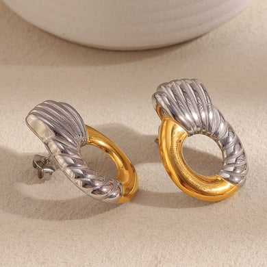 1 Pair Casual Circle Stainless Steel Gold Color Women's Stud Earrings h5 Picture6